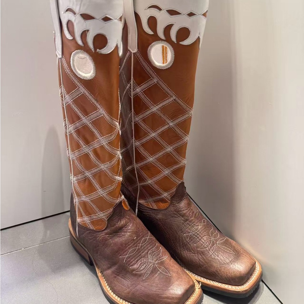 Olathe Cowboy Boots Mens 9 EE Brown Leather Stovepipe Tall Western Square Toe